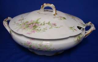 Theodore Haviland Antique Soup Tureen Bowl Limoges Pink Flowers Gold 