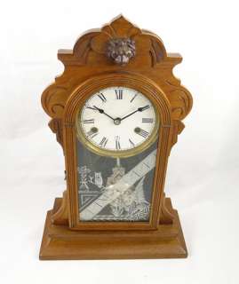 Antique Wm L Gilbert LEDA Mantel CLOCK W.M. Chime DECOR Shelf KEY 