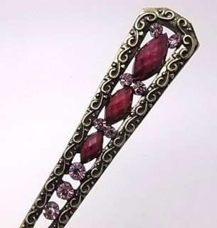 Vintage Bronze Purple Swarovski Crystal Hair Pin Stick Fork Antique 
