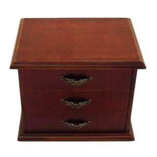 NEW QUALITY 3 DRAWER JEWELRY BOX VINTAGE STYLE RUSTIC WOODEN W/MIRROR 