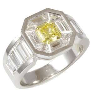    18k White Gold GoldenMine Yellow Asscher Diamond Ring Jewelry