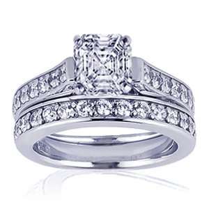  1.55 Ct Asscher Cut Diamond Cathedral Engagement Wedding Rings 