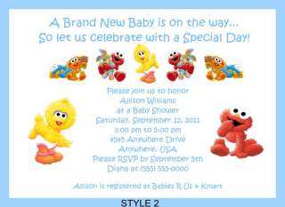 Baby Sesame Elmo, Big Bird Baby Shower Invitations  