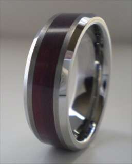 Mens Tungsten Ring Cherry Wood Inlayed Band Size 13  