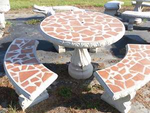 Concrete Patio Table Set  4 Round Table with 3 Benches  