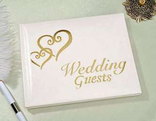 Elegant Wedding Bridal Guest Book Album with DOUBLE HEARTS ~ GOLD 