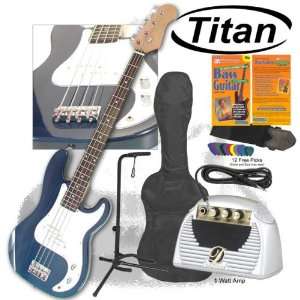   Titan Electric Bass Guitar Package Blue with Amp Musical Instruments