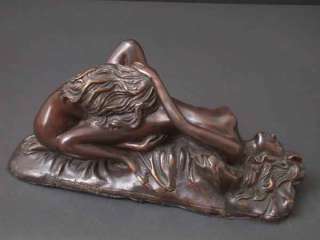 Bronze Female Lovers Black Marble Base Lost Wax Proces  