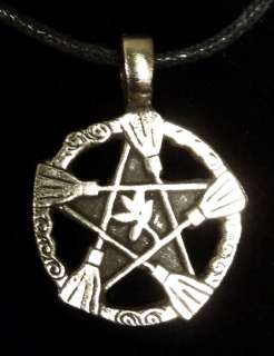 Brooms of Elder Pentacle Pagan Wiccan Pentagram Amulet Pendant 