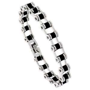   Stainless Steel & Rubber Bicycle Chain Bracelet 7/16 inch (11 mm) wide