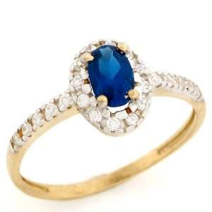   Real Gold Oval Synthetic Sapphire September Birthstone CZ Ring Jewelry