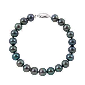 6mm 8 Black Freshwater Pearl Bracelet AA with Sterling Silver 