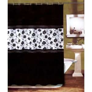  Luxury Black & White Rose Floral Bathroom Shower Curtain 