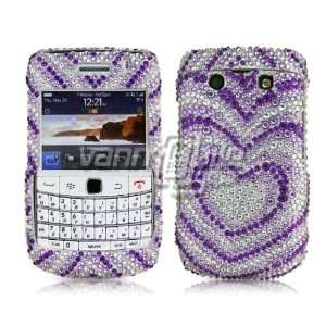 VMG BlackBerry Bold 9700/9780   Purple/White Bling Hearts Design Hard 