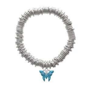 Tropical Blue Butterfly with 2 Swarovski Crystals Charm Links Bracelet 