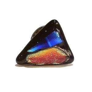   Store Black, Orange & Blue Triangular Dichroic Glass Tie / Scarf Pin