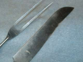 STAG HORN CARVING KNIFE FORK SET BONE ANTLER HANDLE STAINLESS Vintage 