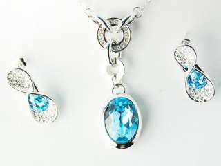  Aquamarine Crystal Eternal Infinity Twist Necklace Pendant Earring Set