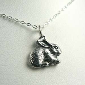 Fluffy Bunny Sterling Silver Charm Rabbit Necklace Love Nature Theme 