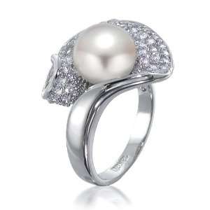  Bling Jewelry Calla Lily Pave CZ White Pearl Ring size 5 