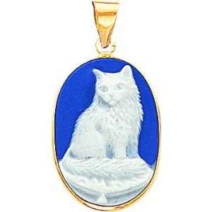    14K Gold Porcelain Cat Cameo Pendant Jewelry New E Jewelry