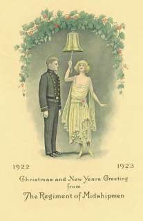 ANTIQUE NAVY MIDSHIPMEN 1922 CHRISTMAS CARD ENGRAVING  
