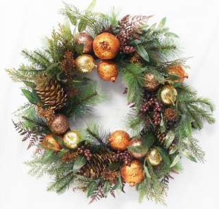   Artificial Bronze Sequin Fruit, Berry, and Pine Cone Christmas Wreath