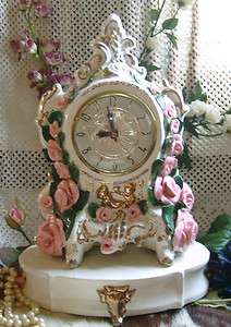   Shabby PINK ROSE Chic CLOCK Gold SCROLL Electric MANTEL Clocks ART