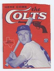 Houston Colt 45s Here Come the Colts Carl Warwick bio pamphlet 1962 