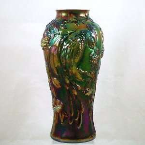  Fenton Emerald Carnival Glass Parrot Vase 12