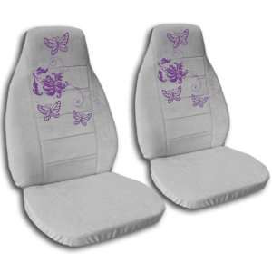  2 silver seat covers with purple butterflies for a 2000 VW 