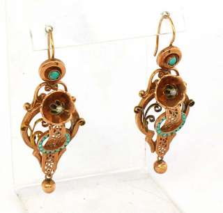 VICTORIAN 14K GOLD, PEARLS & TURQUOISE EARRINGS PIN SET  