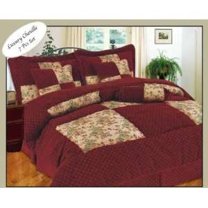  7pc Burgundy Chenille King Size Comforter Bed in a Bag Set 