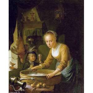   Oil Reproduction   Gerrit Dou   32 x 40 inches   Girl Chopping Onions