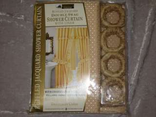 Beige Ruffle Fabric Shower Curtain Swag Liner Rings NEW 044712099303 
