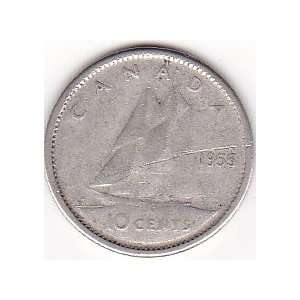  1955 Canada 10 Cent Silver Coin 