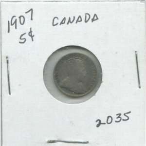  1907 Canada 5 Cents Silver in 2x2 Coin Holder #2035 