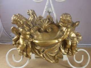 Vintage Cherub Angel Gold Wall Decor Plaque Wall Pocket  