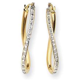 New 14k Gold Oval Twist Diamond Accent 1/2 Hoop Earrings  