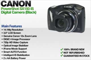 Canon PowerShot SX150 IS Digital Camera (Black) Compact, Point & Shoot 