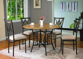 Pc Black Metal Dining Room Set with Wood Top  