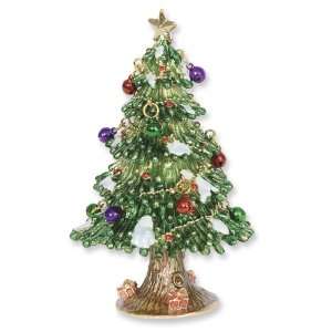 Enameled & Crystal Christmas Tree Trinket Box Jewelry