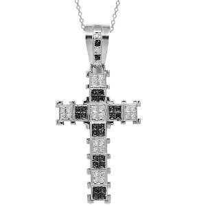    14K White Gold Mens Diamond Custom Cross Pendant 1.25 Ctw Jewelry