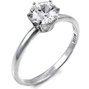 Prong Round Cubic Zirconia CZ Solitaire Ring   Womens Engagement Ring 