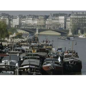 Several Boats Are Moored in the Seine River near the Quai d Orsay 