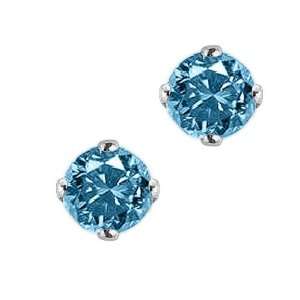  14K White Gold 1 ct Blue Diamond Stud Earrings Jewelry