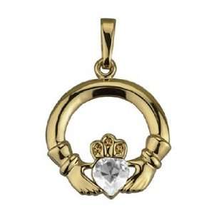   Plated Claddagh Birthstone Necklace   April   Made in Ireland Jewelry