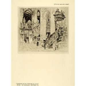  1917 Print Charles Watson Art Interior Saint Etienne Du 