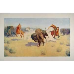 1909 Frederic Remington Buffalo Runners Hunt Indian   Original Artist 