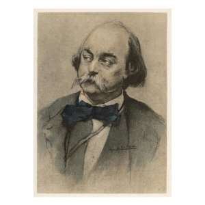 French Novelist Gustave Flaubert Wearing a Large Blue Bowtie Stretched 